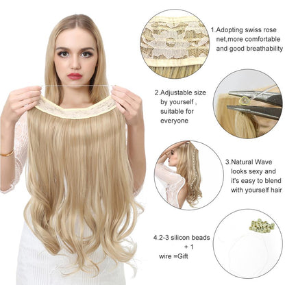 Extensiones de cabello ondulado con halo, 30,5 cm, 40,6 cm y 45,7 cm, invisibles, ombré, bayalage, sintéticas, naturales, con flequillo, alambre oculto, corona. 