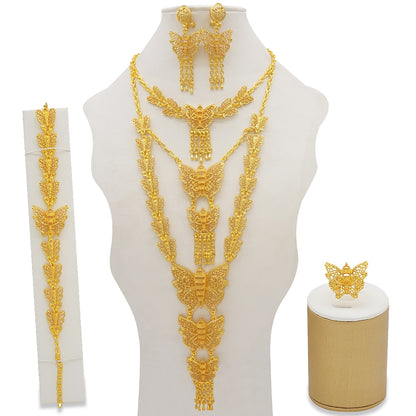 Conjuntos de joyas de Dubái, collar y pendientes de oro para mujer, africanos, franceses, bodas, fiestas, joyas de 24 quilates, regalos nupciales etíopes.