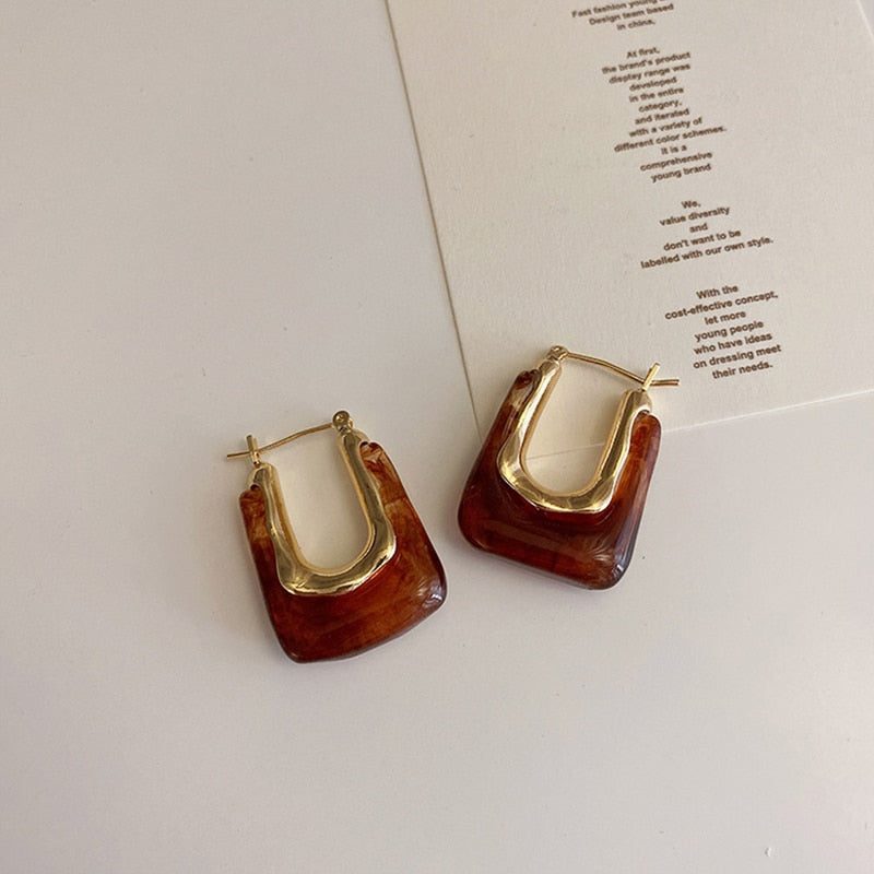 Compra rápida: nuevos pendientes de aro de resina transparente a la moda para mujeres y niñas, pendientes geométricos irregulares de metal acrílico, joyería de fiesta.