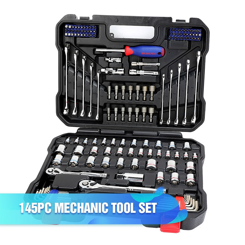 Juego de herramientas WORKPRO, herramientas manuales para reparación de automóviles, llave de carraca, juego de vasos, kits profesionales de herramientas para reparación de bicicletas y automóviles.