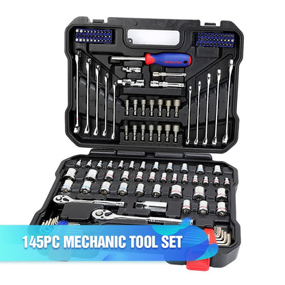 Juego de herramientas WORKPRO, herramientas manuales para reparación de automóviles, llave de carraca, juego de vasos, kits profesionales de herramientas para reparación de bicicletas y automóviles.