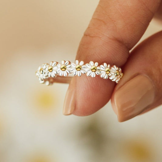 Anillos vintage con margaritas para mujer, estilo coreano, anillo ajustable con apertura para el dedo, joyería llamativa para novia, boda, compromiso, regalo