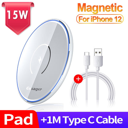 Essager 15W Qi Wireless Charger For iPhone 12 11 Pro Xs Max Mini X Xr 8 Induction Fast Wireless Charging Pad For Samsung Xiaomi