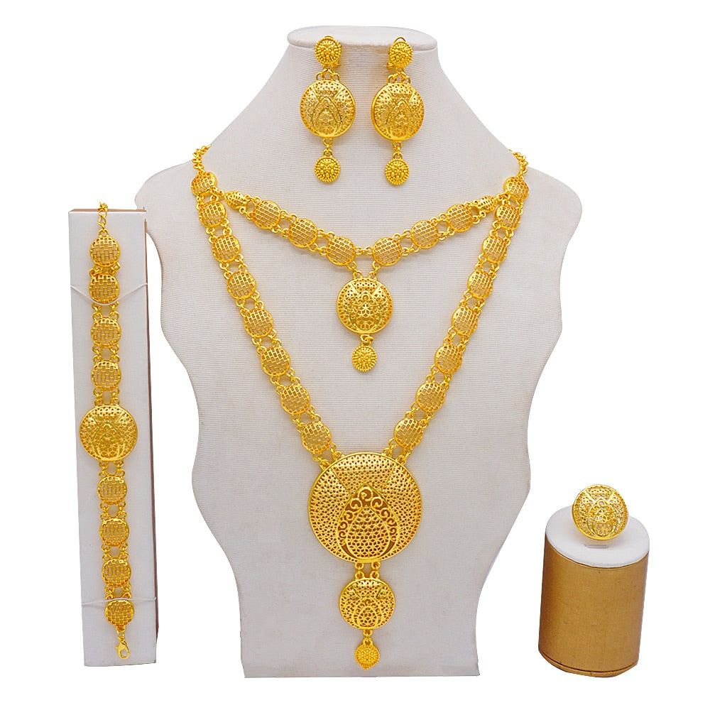 Conjuntos de joyas de Dubái, collar y pendientes de oro para mujer, africanos, franceses, bodas, fiestas, joyas de 24 quilates, regalos nupciales etíopes.