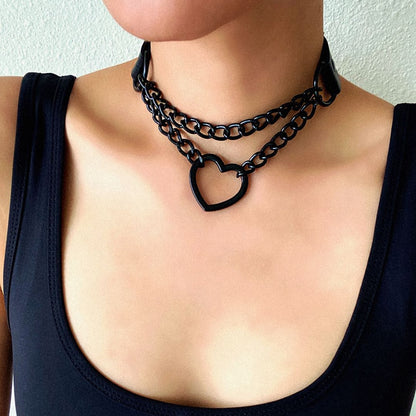 Gargantilla de corazón con cadena, estilo gótico, para niñas, estilo grunge, punk, kawaii, para cosplay, accesorios Harajuku