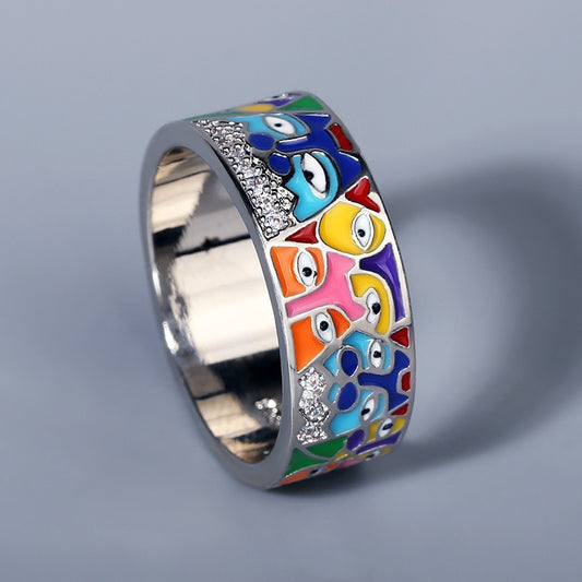 Anillo único de moda para mujer, de plata de ley 925, con circonita blanca, esmaltado a mano, con un gato encantador, joyería de moda para fiestas.