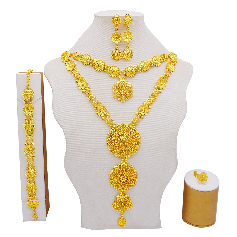 Conjuntos de joyas de Dubái, collar y pendientes de oro para mujer, africanos, franceses, bodas, fiestas, joyas de 24 quilates, regalos nupciales etíopes.