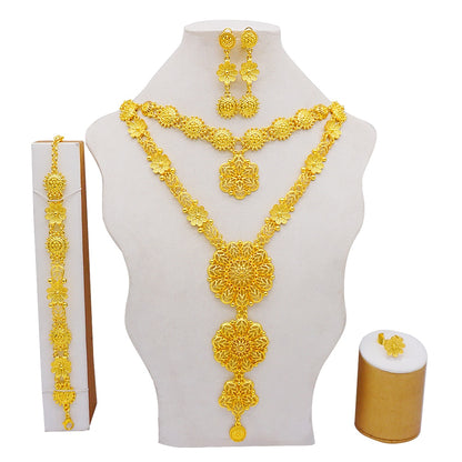 Conjuntos de joyas de Dubái, collar y pendientes de oro para mujer, africanos, franceses, bodas, fiestas, joyas de 24 quilates, regalos nupciales etíopes.