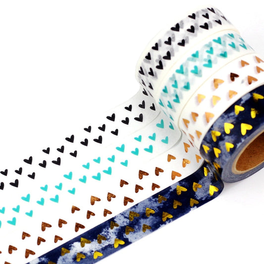 10m Decor Cute Japanese Paper Valentine Washi Tape Hearts Set Copper Foil Black DIY Planner Masking Tapes School Office Supplies