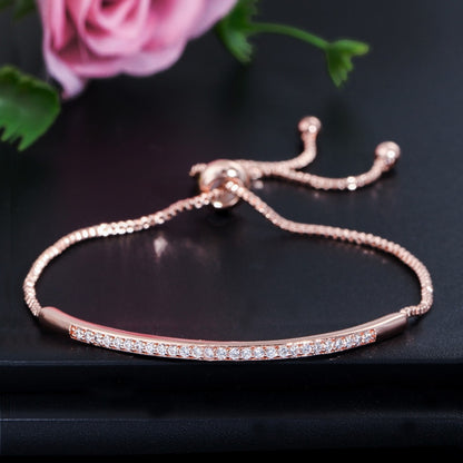 Pulsera ajustable CWWZircons para mujer, con barra deslizante, circonita brillante en color oro rosa, CB089 