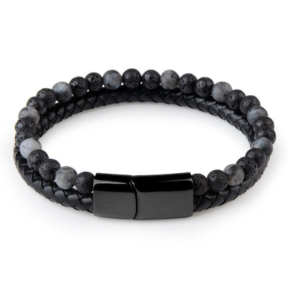 Pulseras de piedra natural, pulsera trenzada de cuero genuino, cierre magnético de acero inoxidable negro, brazaletes de cuentas de ojo de tigre, joyería para hombres