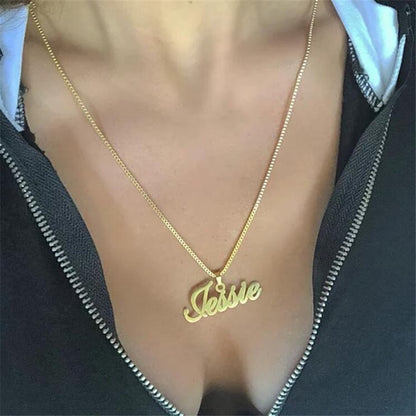 Cadena de caja de oro, joyería personalizada, collar con colgante con nombre personalizado, gargantilla con placa de nombre cursiva hecha a mano, bisutería para mujeres y hombres, regalo para mejores amigos.