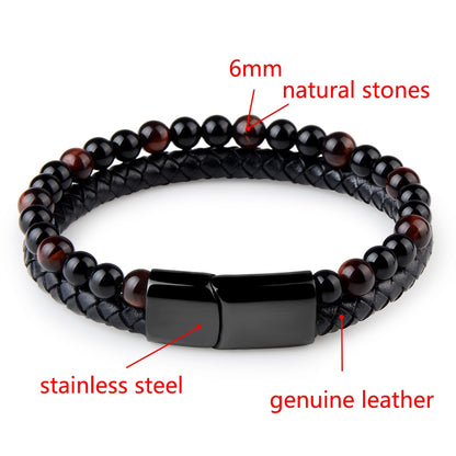 Pulseras de piedra natural, pulsera trenzada de cuero genuino, cierre magnético de acero inoxidable negro, brazaletes de cuentas de ojo de tigre, joyería para hombres