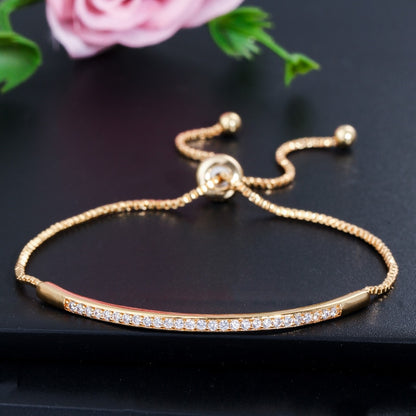 Pulsera ajustable CWWZircons para mujer, con barra deslizante, circonita brillante en color oro rosa, CB089 