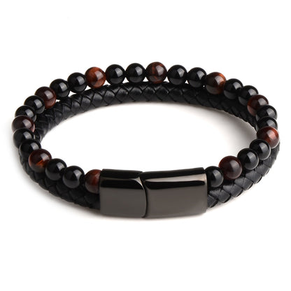 Pulseras de piedra natural, pulsera trenzada de cuero genuino, cierre magnético de acero inoxidable negro, brazaletes de cuentas de ojo de tigre, joyería para hombres