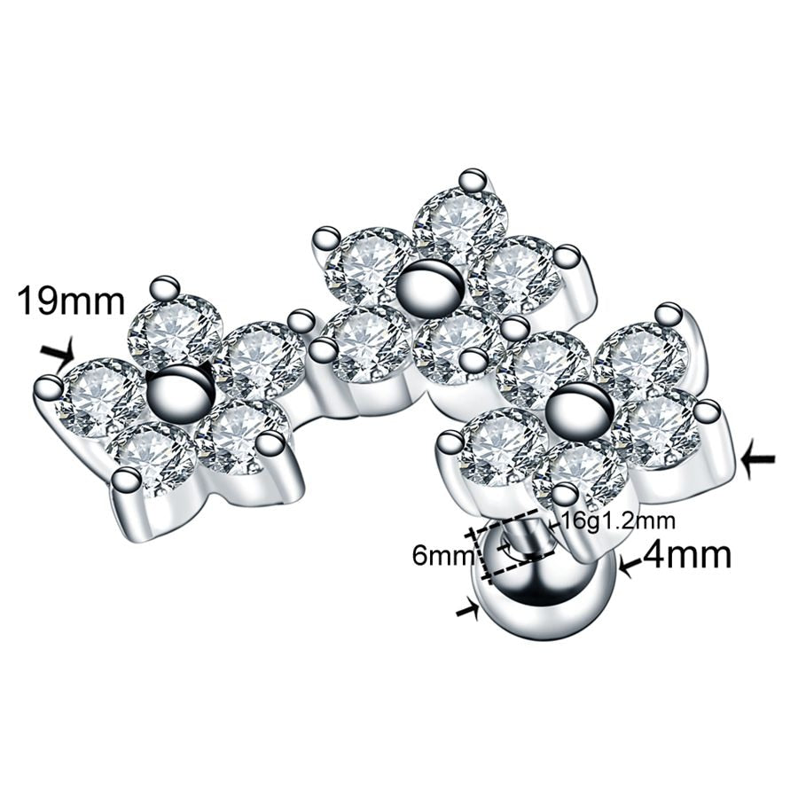 1PC Steel Ear Tragus Cartilage Piercing Crystal Flower Conch Lobe Earrings Barbell Piercing Orelha Ear Stud Helix Sexy Jewelry