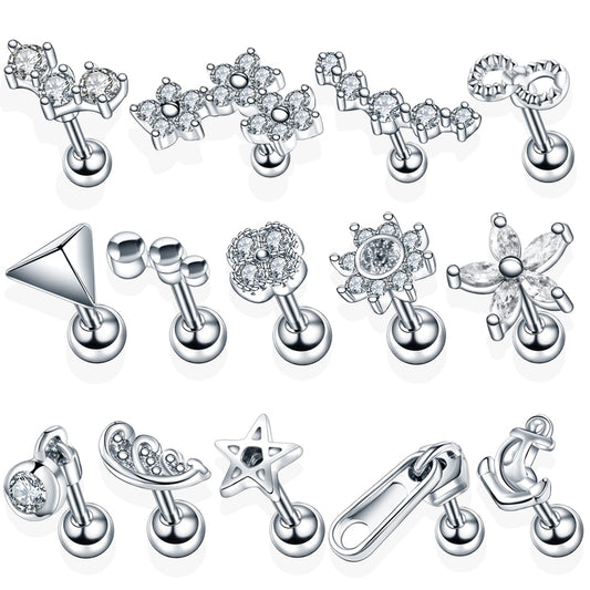 1 piercing de acero para cartílago de la oreja, forma de flor de cristal, concha, para lóbulo, barra, piercing para oreja, hélice, joyería sexy. 