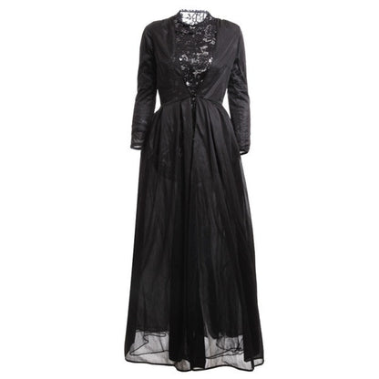 2022 New High Quality Sexy Gothic Lace High Waist Sheer Jacket Long Dress Gown Party Costume Lady Autumn Dress Black