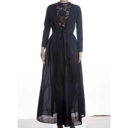 2022 New High Quality Sexy Gothic Lace High Waist Sheer Jacket Long Dress Gown Party Costume Lady Autumn Dress Black
