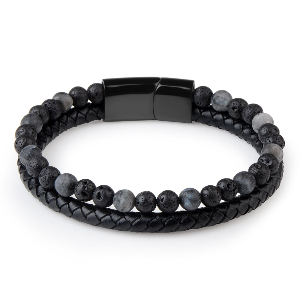 Pulseras de piedra natural, pulsera trenzada de cuero genuino, cierre magnético de acero inoxidable negro, brazaletes de cuentas de ojo de tigre, joyería para hombres