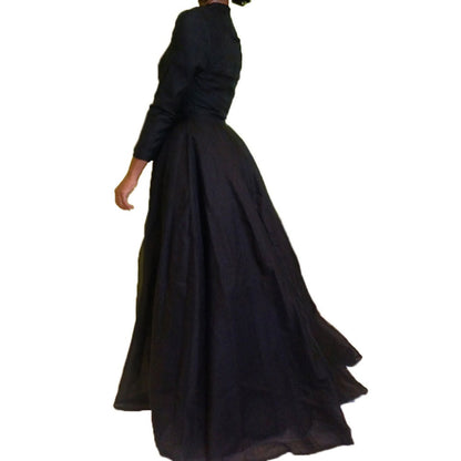 2022 New High Quality Sexy Gothic Lace High Waist Sheer Jacket Long Dress Gown Party Costume Lady Autumn Dress Black