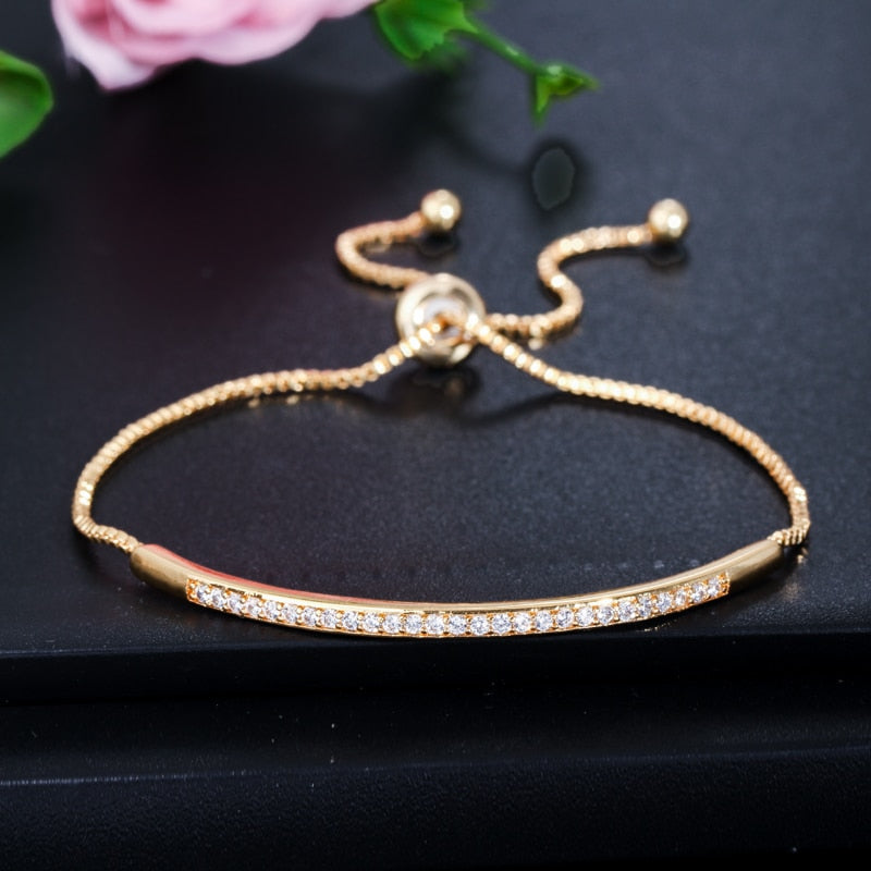 Pulsera ajustable CWWZircons para mujer, con barra deslizante, circonita brillante en color oro rosa, CB089 