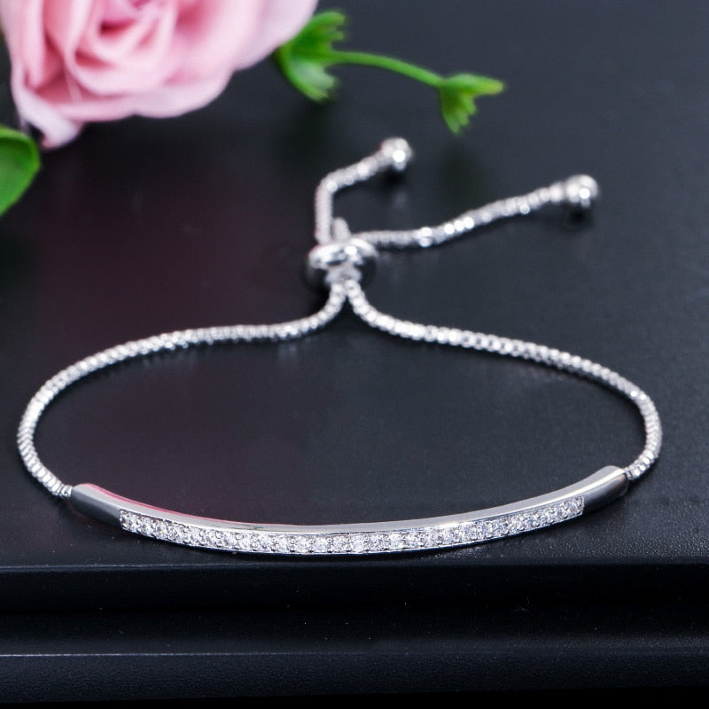 Pulsera ajustable CWWZircons para mujer, con barra deslizante, circonita brillante en color oro rosa, CB089 