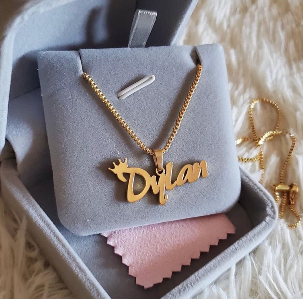 Cadena de caja de oro, joyería personalizada, collar con colgante con nombre personalizado, gargantilla con placa de nombre cursiva hecha a mano, bisutería para mujeres y hombres, regalo para mejores amigos.