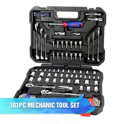 Juego de herramientas WORKPRO, herramientas manuales para reparación de automóviles, llave de carraca, juego de vasos, kits profesionales de herramientas para reparación de bicicletas y automóviles.