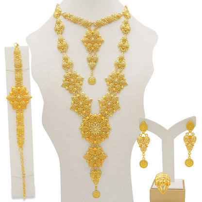 Conjuntos de joyas de Dubái, collar y pendientes de oro para mujer, africanos, franceses, bodas, fiestas, joyas de 24 quilates, regalos nupciales etíopes.