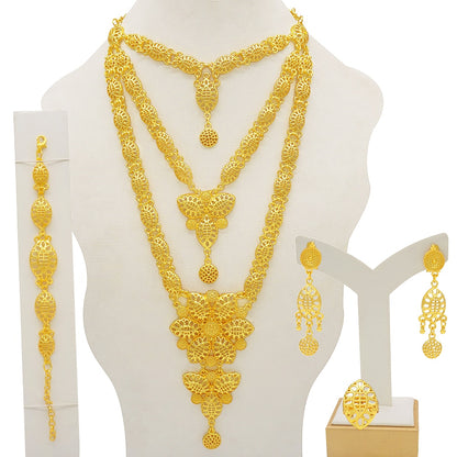 Conjuntos de joyas de Dubái, collar y pendientes de oro para mujer, africanos, franceses, bodas, fiestas, joyas de 24 quilates, regalos nupciales etíopes.