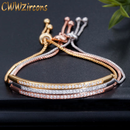 Pulsera ajustable CWWZircons para mujer, con barra deslizante, circonita brillante en color oro rosa, CB089 