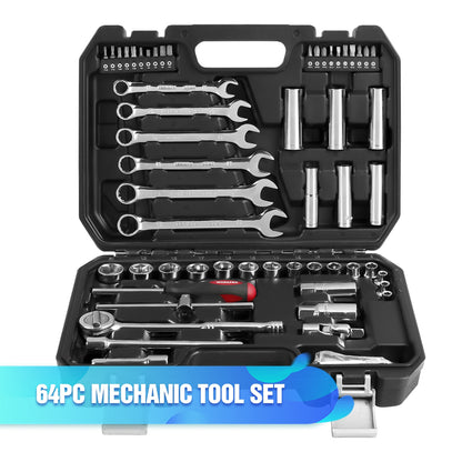 Juego de herramientas WORKPRO, herramientas manuales para reparación de automóviles, llave de carraca, juego de vasos, kits profesionales de herramientas para reparación de bicicletas y automóviles.