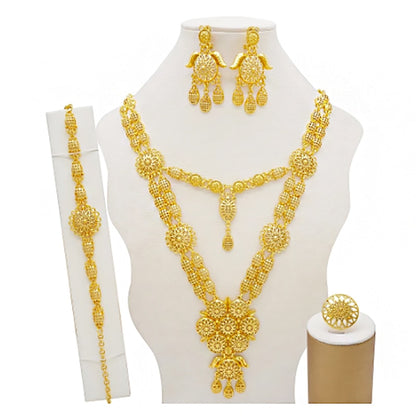 Conjuntos de joyas de Dubái, collar y pendientes de oro para mujer, africanos, franceses, bodas, fiestas, joyas de 24 quilates, regalos nupciales etíopes.