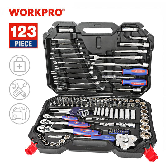 WORKPRO 工具套装汽车维修手动工具棘轮扳手套筒套装专业自行车汽车维修工具套件