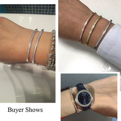 Pulsera ajustable CWWZircons para mujer, con barra deslizante, circonita brillante en color oro rosa, CB089 
