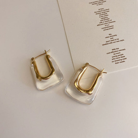 Compra rápida: nuevos pendientes de aro de resina transparente a la moda para mujeres y niñas, pendientes geométricos irregulares de metal acrílico, joyería de fiesta.