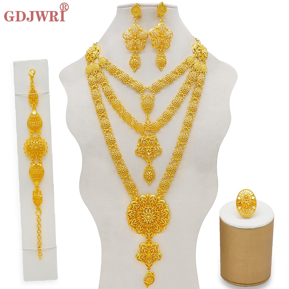Conjuntos de joyas de Dubái, collar y pendientes de oro para mujer, africanos, franceses, bodas, fiestas, joyas de 24 quilates, regalos nupciales etíopes.