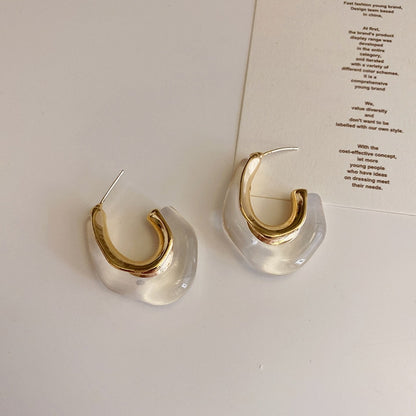 Compra rápida: nuevos pendientes de aro de resina transparente a la moda para mujeres y niñas, pendientes geométricos irregulares de metal acrílico, joyería de fiesta.