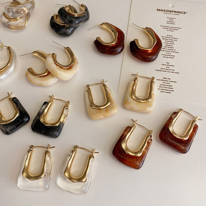 Compra rápida: nuevos pendientes de aro de resina transparente a la moda para mujeres y niñas, pendientes geométricos irregulares de metal acrílico, joyería de fiesta.