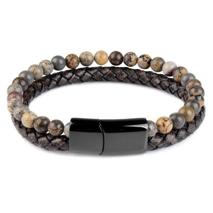 Pulseras de piedra natural, pulsera trenzada de cuero genuino, cierre magnético de acero inoxidable negro, brazaletes de cuentas de ojo de tigre, joyería para hombres