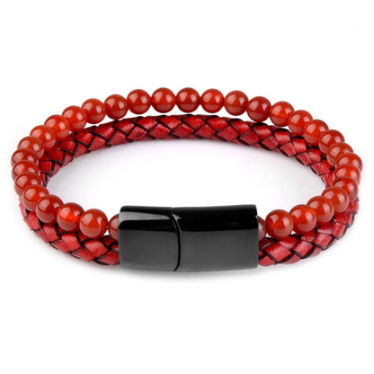 Pulseras de piedra natural, pulsera trenzada de cuero genuino, cierre magnético de acero inoxidable negro, brazaletes de cuentas de ojo de tigre, joyería para hombres