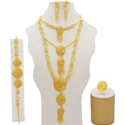Conjuntos de joyas de Dubái, collar y pendientes de oro para mujer, africanos, franceses, bodas, fiestas, joyas de 24 quilates, regalos nupciales etíopes.