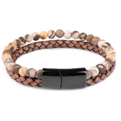 Pulseras de piedra natural, pulsera trenzada de cuero genuino, cierre magnético de acero inoxidable negro, brazaletes de cuentas de ojo de tigre, joyería para hombres