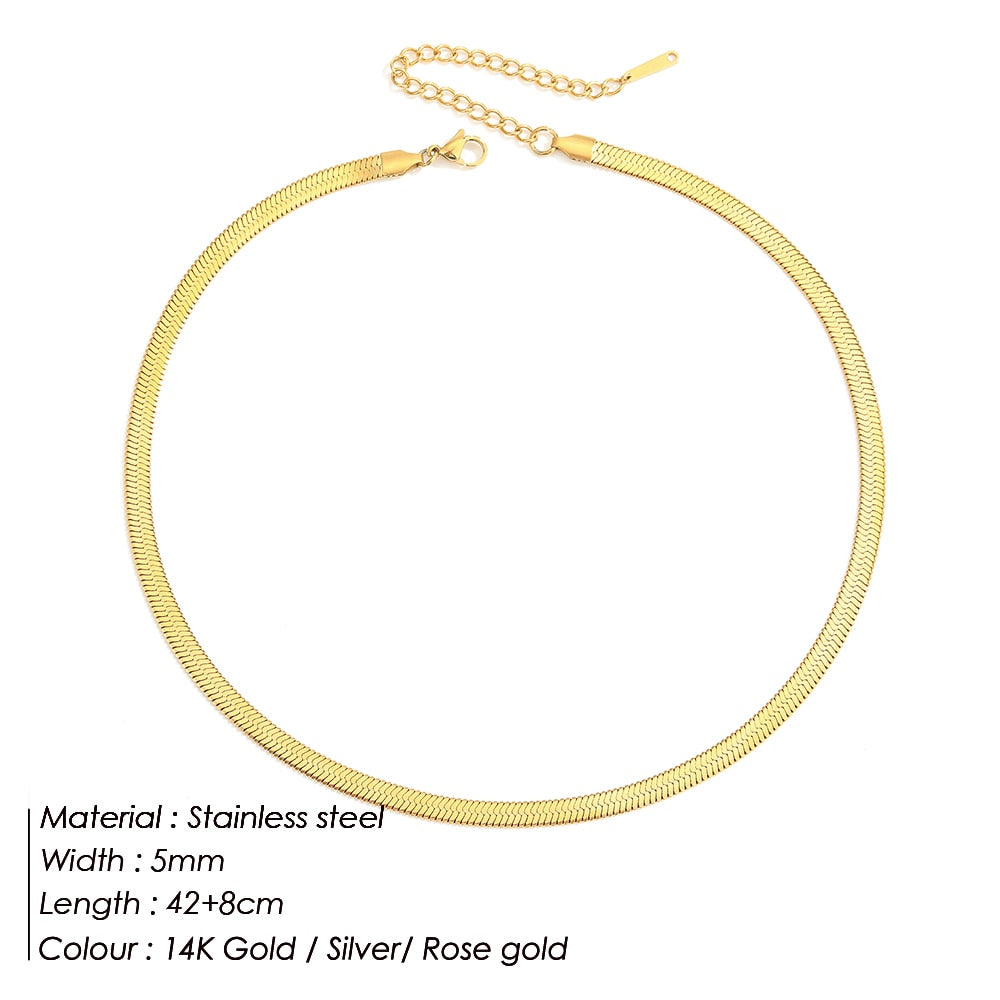Collar de acero inoxidable dorado estético eManco, gargantilla de cadena de serpiente para mujer, collares para mujer, joyería al por mayor. 