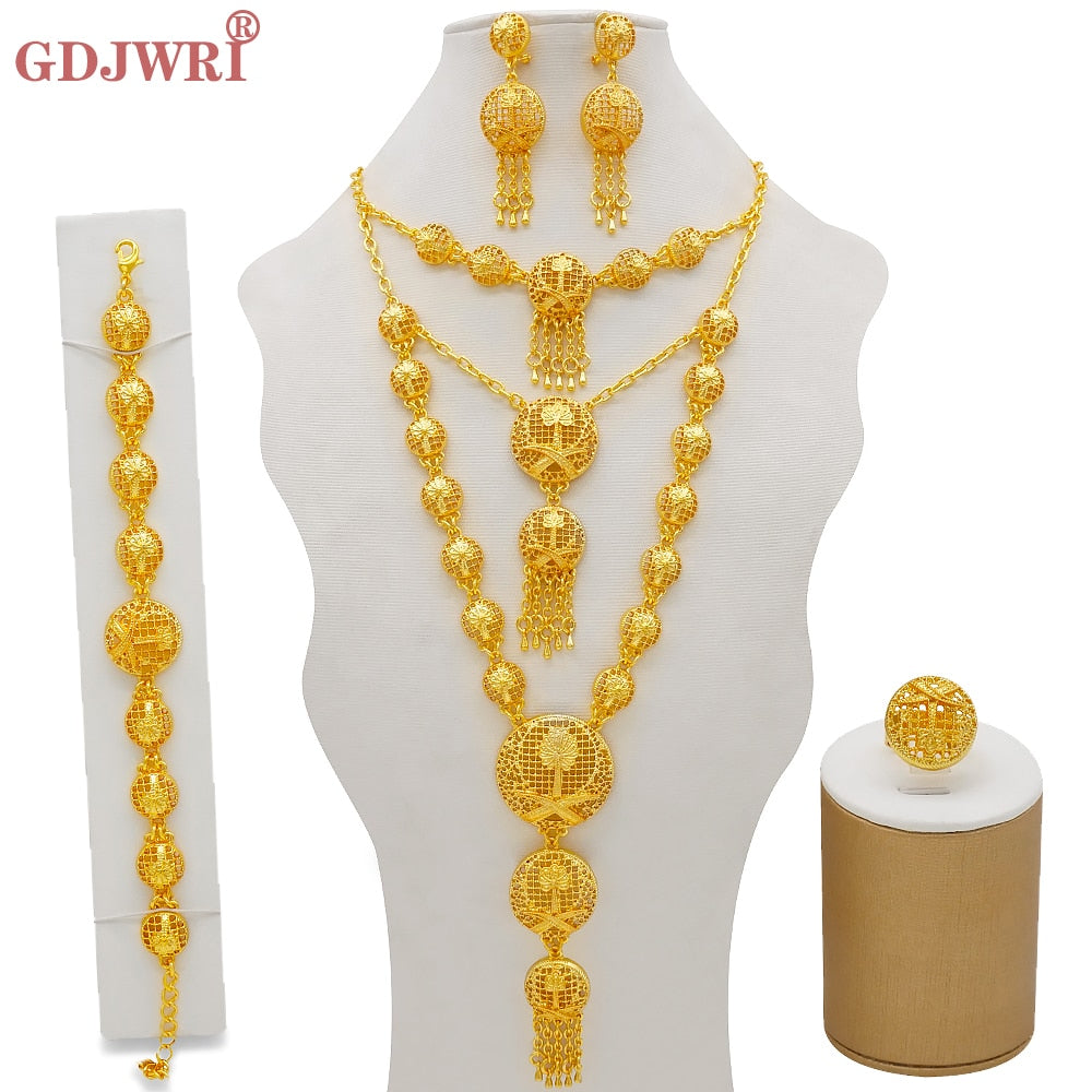 Conjuntos de joyas de Dubái, collar y pendientes de oro para mujer, africanos, franceses, bodas, fiestas, joyas de 24 quilates, regalos nupciales etíopes.