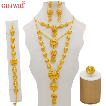 Conjuntos de joyas de Dubái, collar y pendientes de oro para mujer, africanos, franceses, bodas, fiestas, joyas de 24 quilates, regalos nupciales etíopes.
