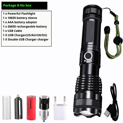 Most Powerful xhp50 LED Flashlight usb Rechargeable 18650 Zoom Aluminum Alloy led torch Best Camping, Outdoor &amp; Emergency use