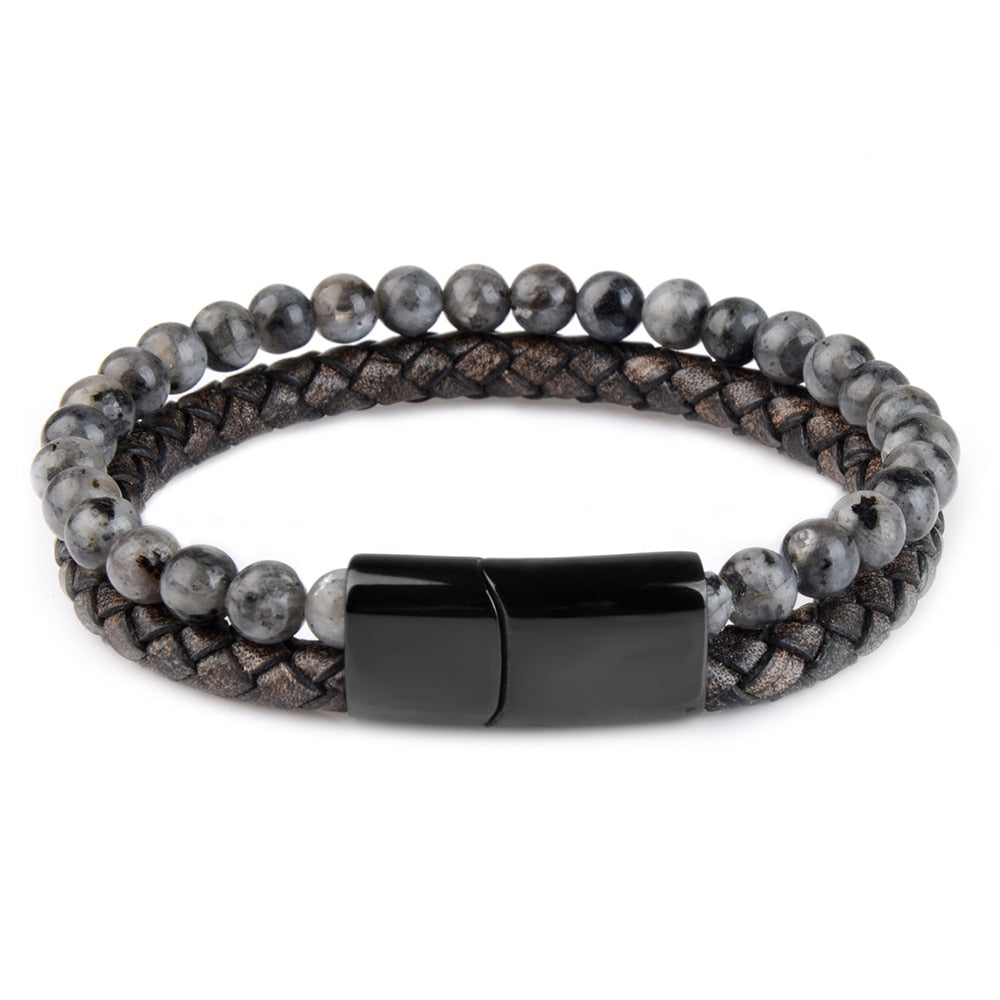 Pulseras de piedra natural, pulsera trenzada de cuero genuino, cierre magnético de acero inoxidable negro, brazaletes de cuentas de ojo de tigre, joyería para hombres