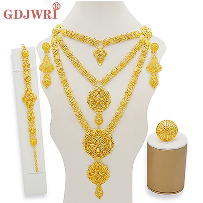 Conjuntos de joyas de Dubái, collar y pendientes de oro para mujer, africanos, franceses, bodas, fiestas, joyas de 24 quilates, regalos nupciales etíopes.